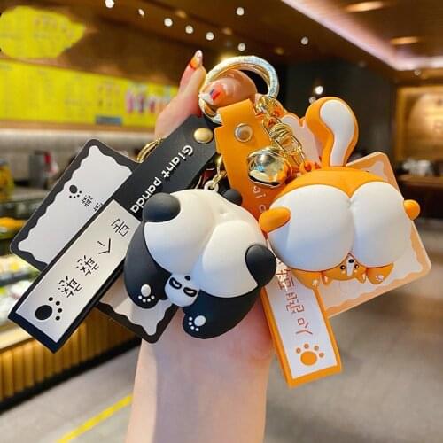 Cute Silicone Pig Corgi Sloth Panda Ass Keychain Lovely Animal Keyring Women Girls Backpack Handbag Purse Charms Pendant