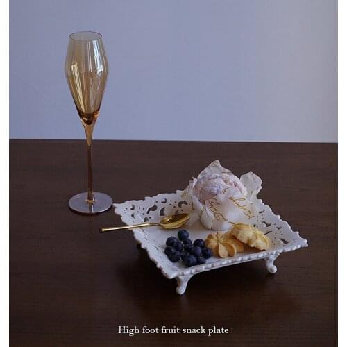 European retro tall square dinner plate lace carving hollow fruit plate embossed swing dish dessert tray Decor gift CL102708