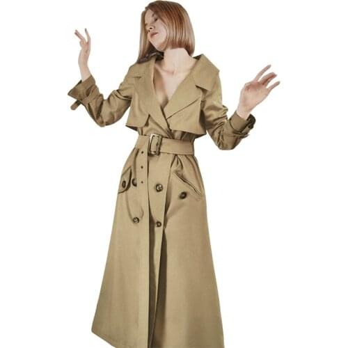 Spring Autumn New fashion Women Trench Coat Long Windbreaker England Fashion Double-Breasted Slim Long Trench