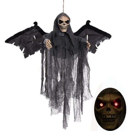 Voice Activated Halloween Skull Skeleton Ghost Hanging Decor Terrible Scary Ghost With Glowing Red Eyes Haunted Tricky #30