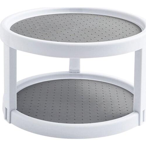 Rotating 2 Tier Spices Storage Rack Fruit Tray Turning Table Rotatable Desktop Storage Kitchen Bathroom Storage Rack Stand Shelf