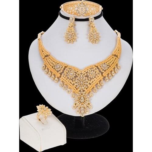 Nigerian Fashion dubai jewelry sets women fashion necklace sets women necklace gold jewelry sets African women jewelry sets