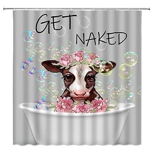 Cow Shower Curtain Farm Cow Wildlife Animal Flower White Bathtub Bubbles Creative Get Naked Vintage Rustic Bathroom Home Decor