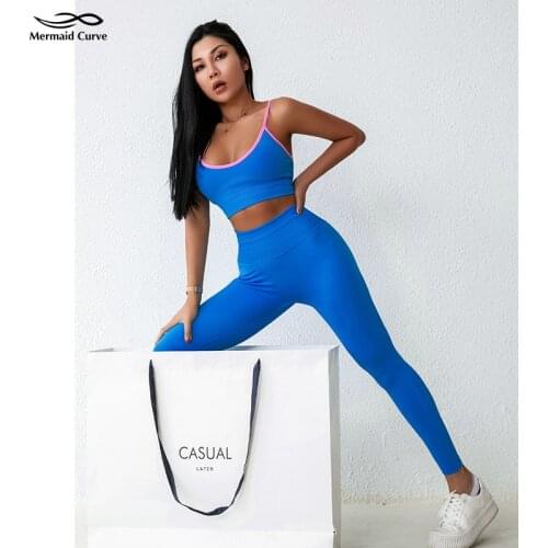 Mermaid Curve Fitness Suit Womens Yoga Pants Sports Seamless Shockproof Bra High Waist Push Up Hip Fitness Leggings Workout