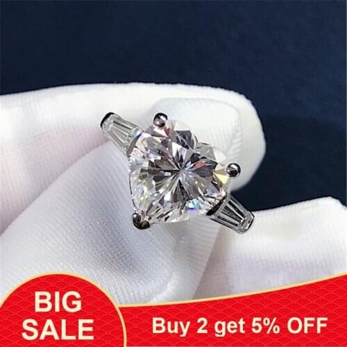 Heart shape ring 925 Sterling silver 3ct AAAAA Cubic Zirconia Engagement wedding band Rings for women Bridal Finger Jewelry Gift