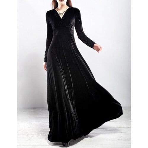 New 2020 Fall Winter Dress Women Elegant Casual Long Sleeve Ball Gown Dress Vintage Velvet Party Dresses Plus Size Dress Black