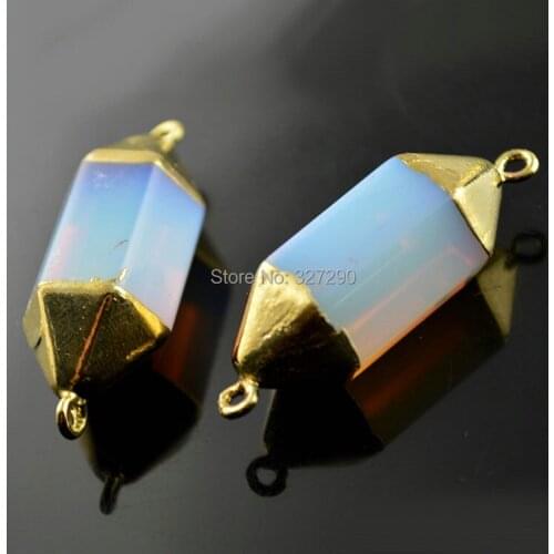 10pcs DIY Findings White Opal Hexagon Double Side Connectors Gold Color Pendant For Necklace And Earring Making Materials