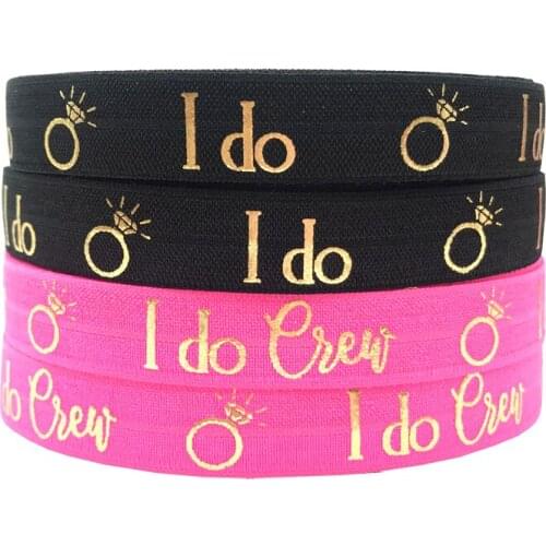 10Yard 5/8'' 15mm '' I DO ''&'' I DO Crew'' Diamond Print Fold Over Elastic FOE Spandex Hair Tie Headband Dress Lace Trim Sewing