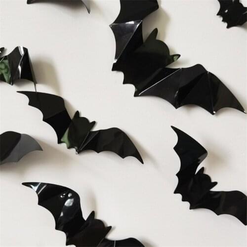 16pcs Halloween 3D Black Bat Wall Stickers Halloween Party DIY Decorative Wall Decal Halloween Horror Bats Removable Stickers