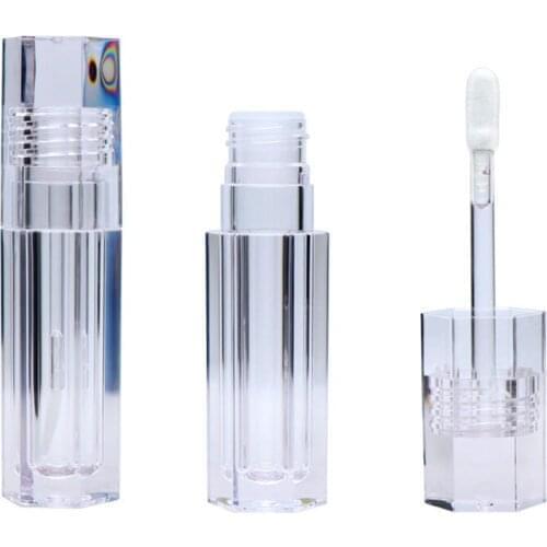 30pcs 5.5ml Hexagonal Transparent Empty Lip Gloss Tubes with Brush Tip Refillable Lip Balm Bottles C076