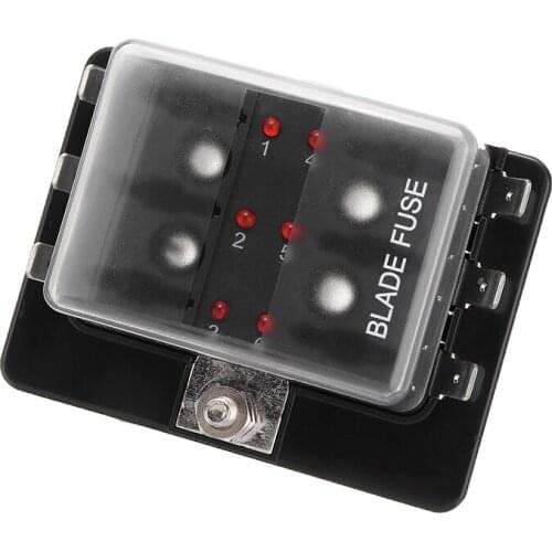 Automotive 6 Way 12V 24V Car Circuit Auto Cut Blade Fuse Box Holder Block Panel Board Red LED 2 Hole Bolt Fixing
