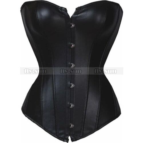Black Faux Leather Overbust Corset Top Biker Girl Costume Lace up Bustier Plus Size S M L XL 2XL 3XL 4XL 5XL 6XL