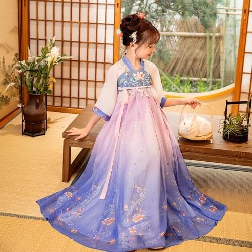 Childrens Improved Hanfu Chinese Costume Dress Spring Autumn Ancient Fairy Clothing for Girls