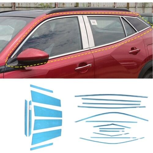 For Peugeot 2008 2020 2021 Stainless Side Door Full Window Sill Frame & Center Pillar Sticker Cover Trim Car Styling