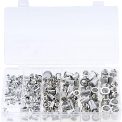 190PCS Rivet Nuts M3 M4 M5 M6 M8 M10 With Box Aluminum Alloy Flat Head Threaded Insert Nut Rivet Cap Set Threaded Nuts