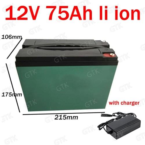 GTK waterproof 12v 75Ah lithium ion battery BMS 3S li ion for caravan scooter inverter Monitoring equipment +10A charger