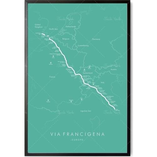 Via Francigena Map | Via Francigena Poster | Europe Hiking Poster | Trail Map Art | Relive your Adventures