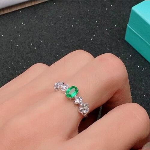 Solid 925 Silver Emerald Ring for Daily Wear 4mm*6mm Natural Emerald Silver Ring Fashion Sterling Silver Gemstone Ring