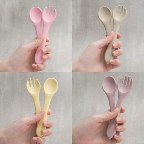 BPA Free Soft Silicone Spoon Fork Baby Feeding Solid Food Spoon Toddlers Infant Accessories Dishes Tableware For Children