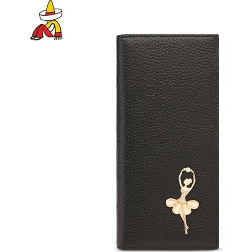 Mexican Womens wallet long leather new fashion Korean sweet Genuine Leather multi-function wallet Mobile Phone Bag