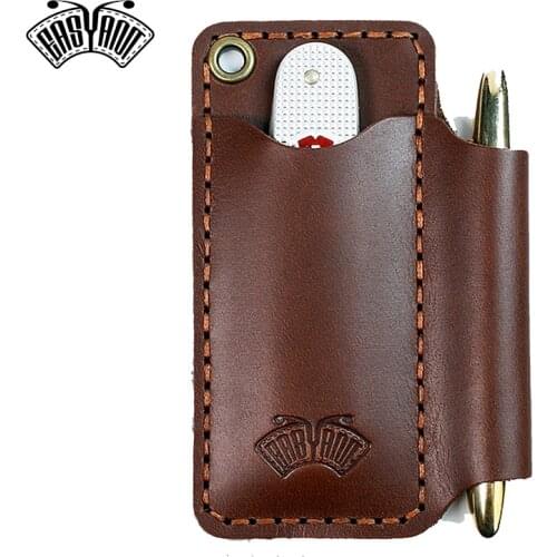 Handmade Retro Men Hiking Pouch Oil Wax Leather Outdoor Holster Camping Multitools