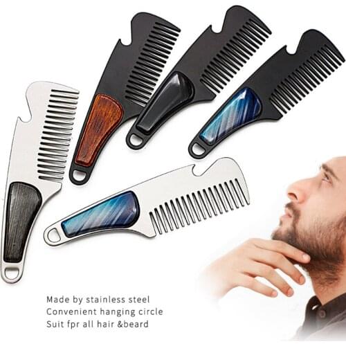 Men Beard Comb Lasting Stainless Steel Horn Beard Shaving Brush Male Mustache Pocket Comb Bottle Opener 2018 Hot