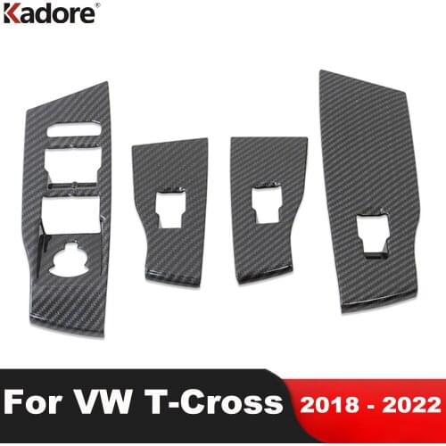 For Volkswagen For VW T-Cross 2018 2019 2020 Carbon Fiber Car Interior Window Lift Switch Panel Cover Trim Sticker LHD