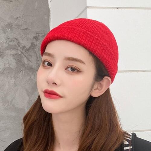 New Unisex Beanie Hat Knitted Cuff Hat Warm Short Beanie Casual Solid Color Skull Hat Loose Adult Mens Melon Leather Hat