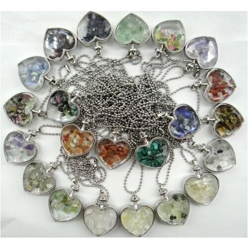 Natural stone tiger eye Turquoises lapis Quartz crystal irregular gravel stone & glass pendant for diy Jewelry making necklace