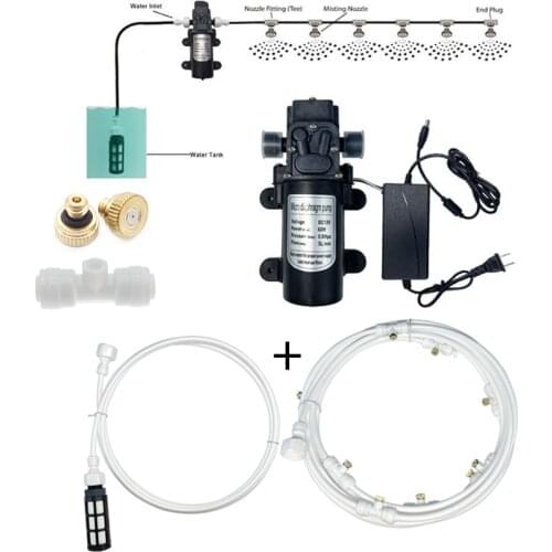 White 20-60FT Micro Portable Diaphragm Pump Water Tank Mist Spray Fog Nebulizer Thread Nozzle 13/16'' Misting Cooling System