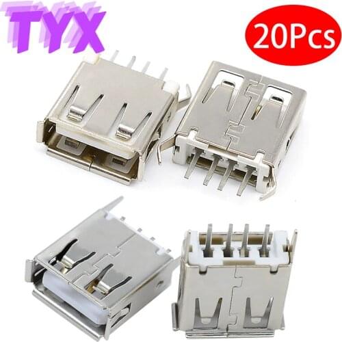 20Pcs A-type socket 2.0USB Female Socket Interface AF180 Degree Straight Foot 13.0mm Curved Foot Straight Plug Crimped Socket
