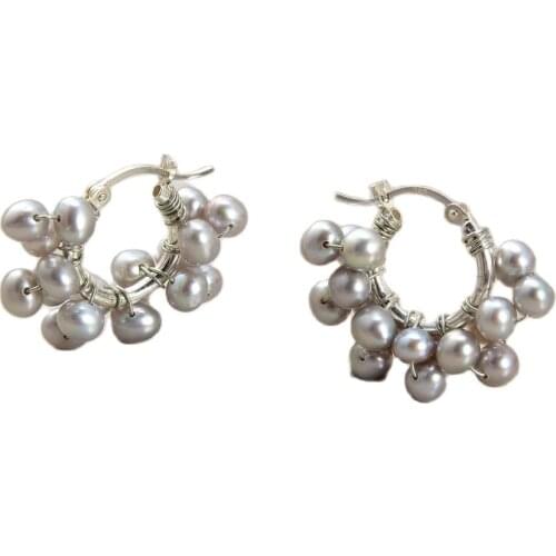 JK Natural 4MM Gray Grey Pearl Earrings-925 Silver Lever Back