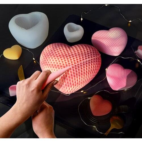 New Grid Love Shape Silicone Candle Mold for DIY Handmade Aromatherapy Candle Epoxy Resin Ornaments Handicrafts Soap Mould