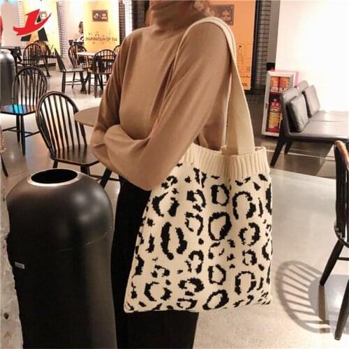 Attra-Yo Bags For Women 2020 New Fashion Leopard Korean Knitted Shoulder Bag Handbag Wool Women Bag Shopping Bags