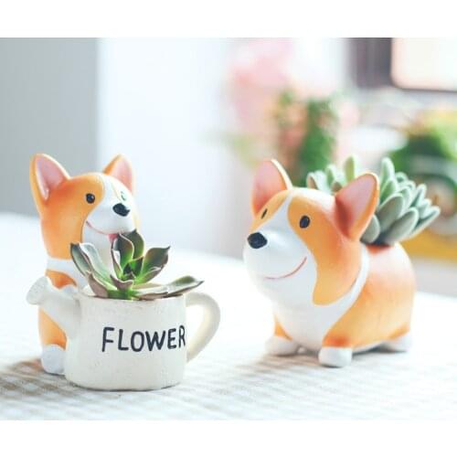 SUN-E Lovely Corgi Dog Shaped Plant Decor Succulent Plants Decorative Flower Pot 2 in Set Idea