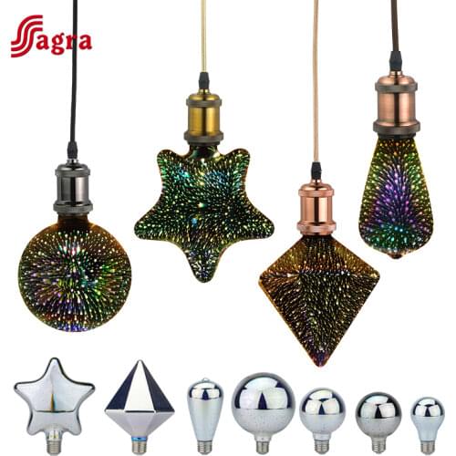 3D Decoration LED Bulb 85-265V E27 Vintage Edison Light Bulb Star Fireworks Lamp Holiday Night Light Novelty Decoration Lighting