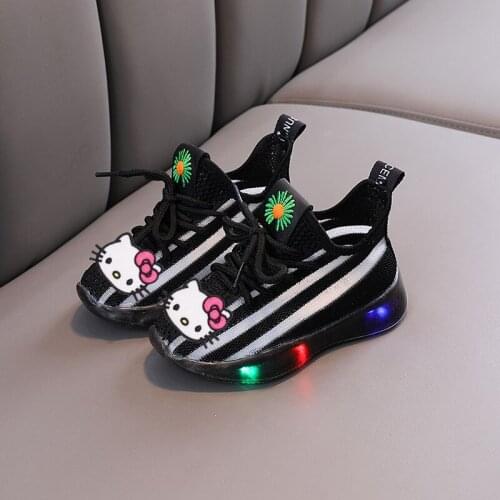 Sanrio Hello Kitty LED lights flying woven breathable casual shoes Melody girls boys soft-soled luminous sports shoes childrens