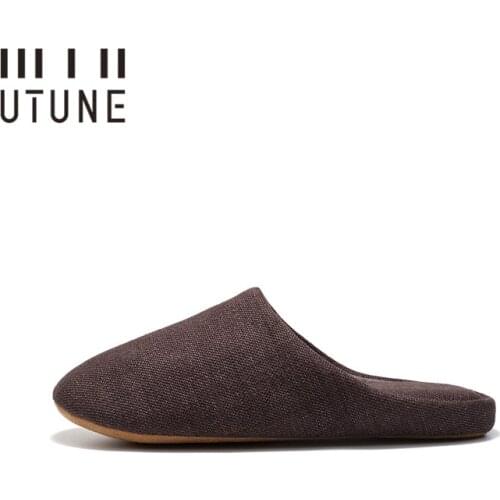 UTUNE Men Home Mute Slippers Cotton Linen Indoor Suede Sole Flat Shoes Wooden Floor Women Slides Silent Autumn Spring Winter