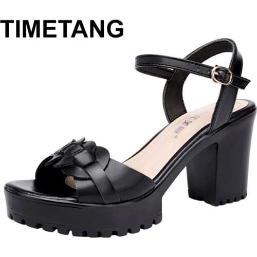 TIMETANG8cm High Heel Sandals Women 2021 Summer New Thick Sole Platform Large Size Fashionable Womens Sandals Shoes Chunky Heel