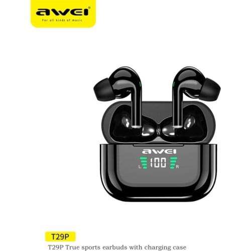 Awei T29P TWS Bluetooth Earphones With Microphones wireless earbuds for xiaomi redmi vivo oppo iphone 500mAh charging case gamer
