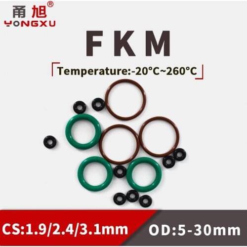 FKM O Ring Seal Gasket Thickness CS1.9/2.4/3.1mm OD5-30mm FPM Oil Pressuer And Wear Resistant Automobile Fluororubber O-Ring 70A