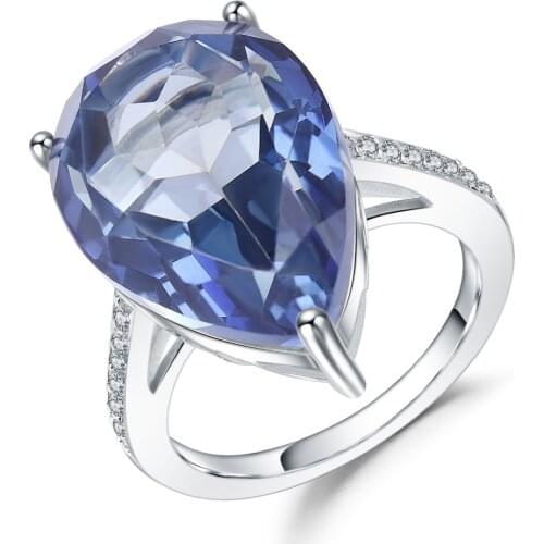 GEMS BALLET 10.68Ct Natural Iolite Blue Mystic Quartz Rings 925 Sterling Silver Gemstone Cocktail Ring For Women Fine Jewelry