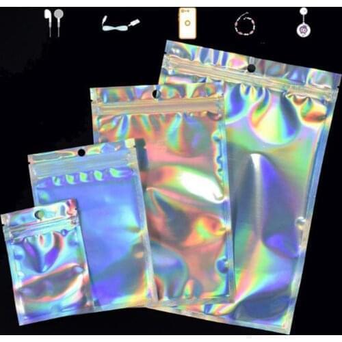 10pcs Rainbow Laser Double-Sided Small Mylar Aluminum Foil Bags Seal Bags Pouch