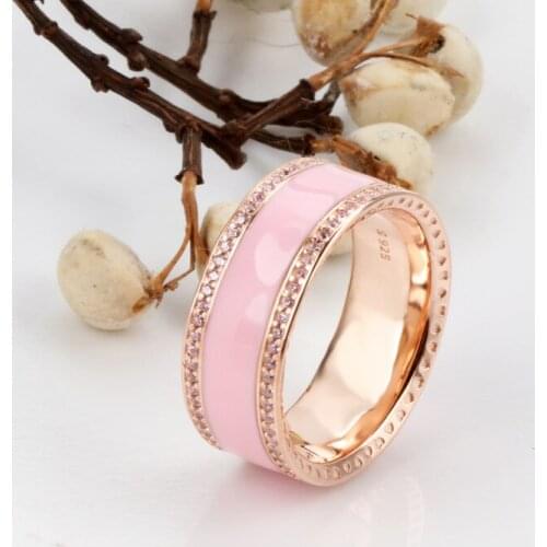 100% 925 Sterling Silver Pan Ring Creative Classic Rose Gold Pink Fashion Ring For Women Wedding Party Gift Fashion Jewelry