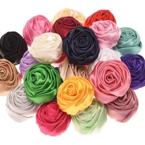 12PCS Satin Flower Rose Bud Hair Flower Hair Accessories DIY Flower Accessory No Clips for Hair Band