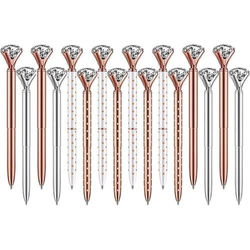 16PCS Rose Gold Ballpoint Pens Diamond Ballpoint Pens Fancy Cute Crystal Pen Decor Gift For Women Girls Gift