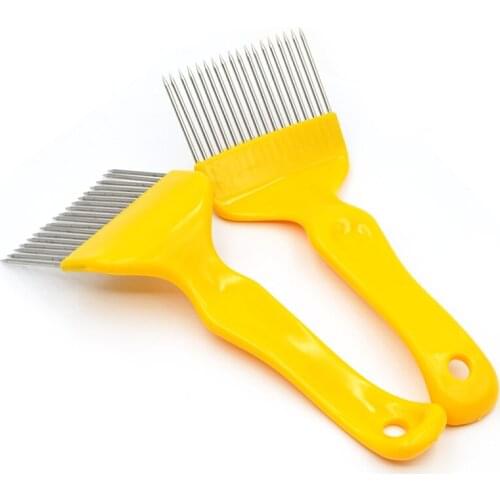 2PCS Beekeeping Tools 18 Pin Yellow Uncapping Forks Stainless Steel Tines Comb Uncapping Fork Cut Honey Fork Bee Equipments