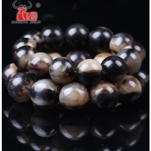22mm natural black flower yak horn blood silk is round bucket bead hand string high-quality DIY bone bracelet