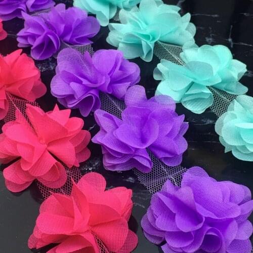 5Yards Flower 3D 6cm Chiffon Cluster Lace Trim Ribbon Fabric For Applique Sewing Wedding Dress Decoration Accessories кружево
