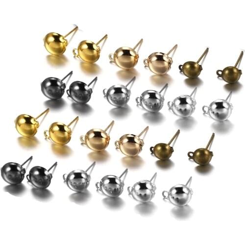50-100Pcs/lot 4 5 6 8 10mm Wave Plate Pins Earring Stud Ball Ear Pins For DIY Jewelry Making Findings Accessories Supplies